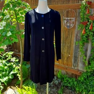 Striking Chico's Travelers coat like new 1 owner black abalone buttons Sz 1